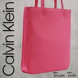 CALVIN KLEIN Tessa Neoprene Pocketed Top Snap Tote in Barbie Pink NWT